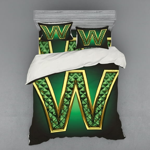 Ambesonne Modern Bedding Set 4 Pcs, Golden Emerald, Queen, Jade Green