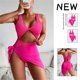 thumbnail image 2 of Gibobby Bañador de Bikini Bikini de cintura alta para mujer, traje de baño de cuello bajo de Color sólido rosa, conjunto de ropa interior deportiva de 3 (Rosa caliente,G), 2 of 5