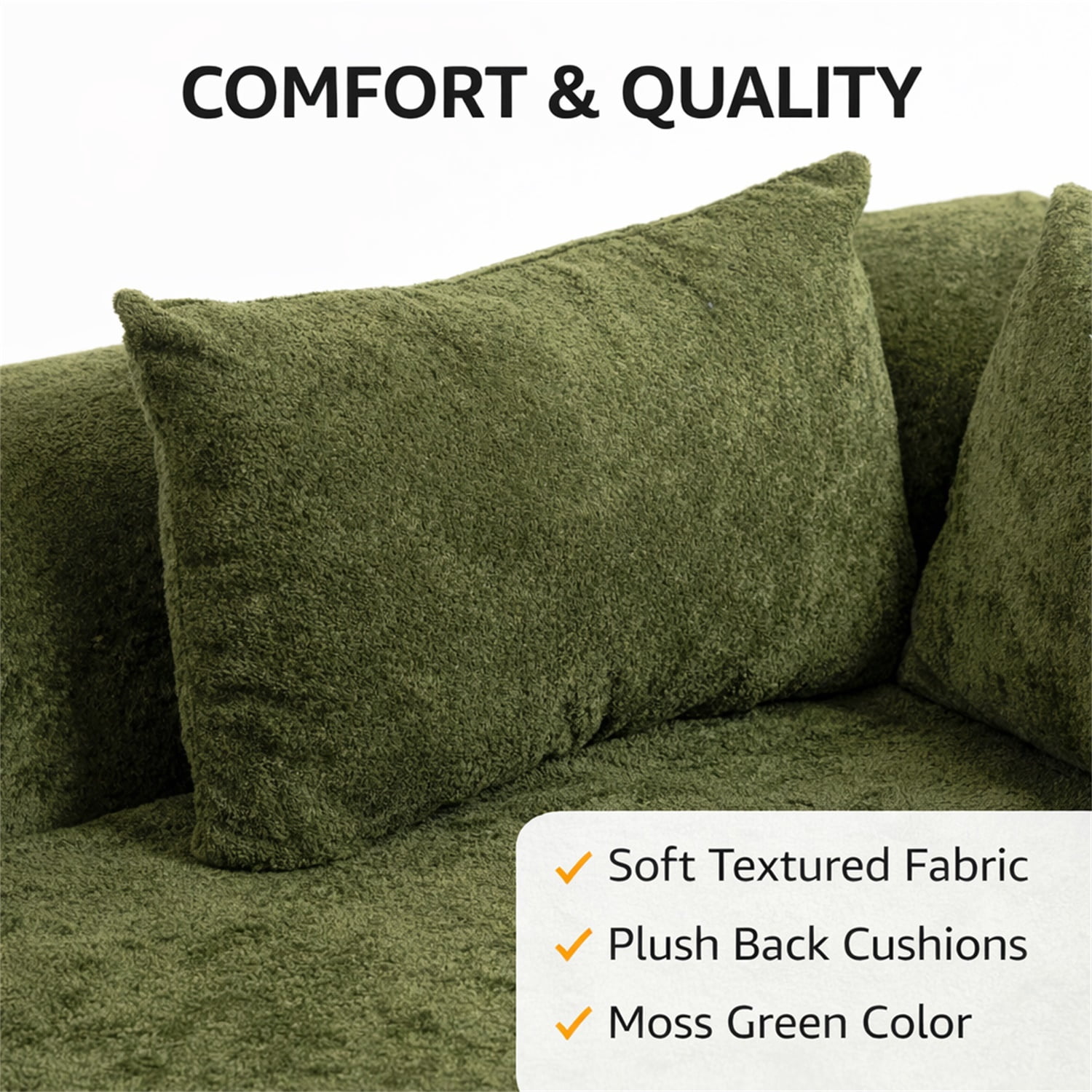 Hommoo 96" Full-Foam Modular Sofa, Deep Seat Flannelette Compressed Couch, 2-Seater Upholstered Sofa for Living Room Apartment, Green