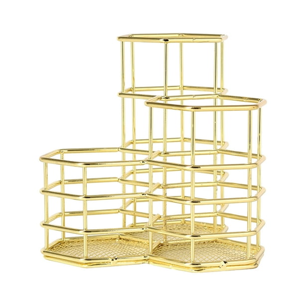 Cateissary Portalápices de hierro duradero, solución de almacenamiento que ahorra espacio, contenedor de almacenamiento de papelería, Almacenamiento y organización del hogar oro S(12.5*10.5*6cm)