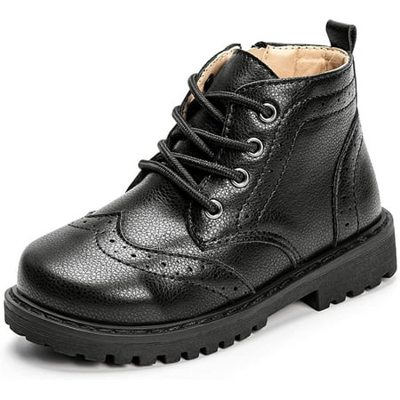 

QWZNDZGR Toddler Girls Boys Combat Ankle Boots Little Kid Zipper Lace Up Waterproof Outdoor Chelsea Booties Leather Fashion School Uniform Dress Boots