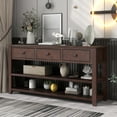 thumbnail image 1 of Retro Design Console Table with Two Open Shelves, Pine Solid Wood Frame and Legs for Living Room, 1 of 13