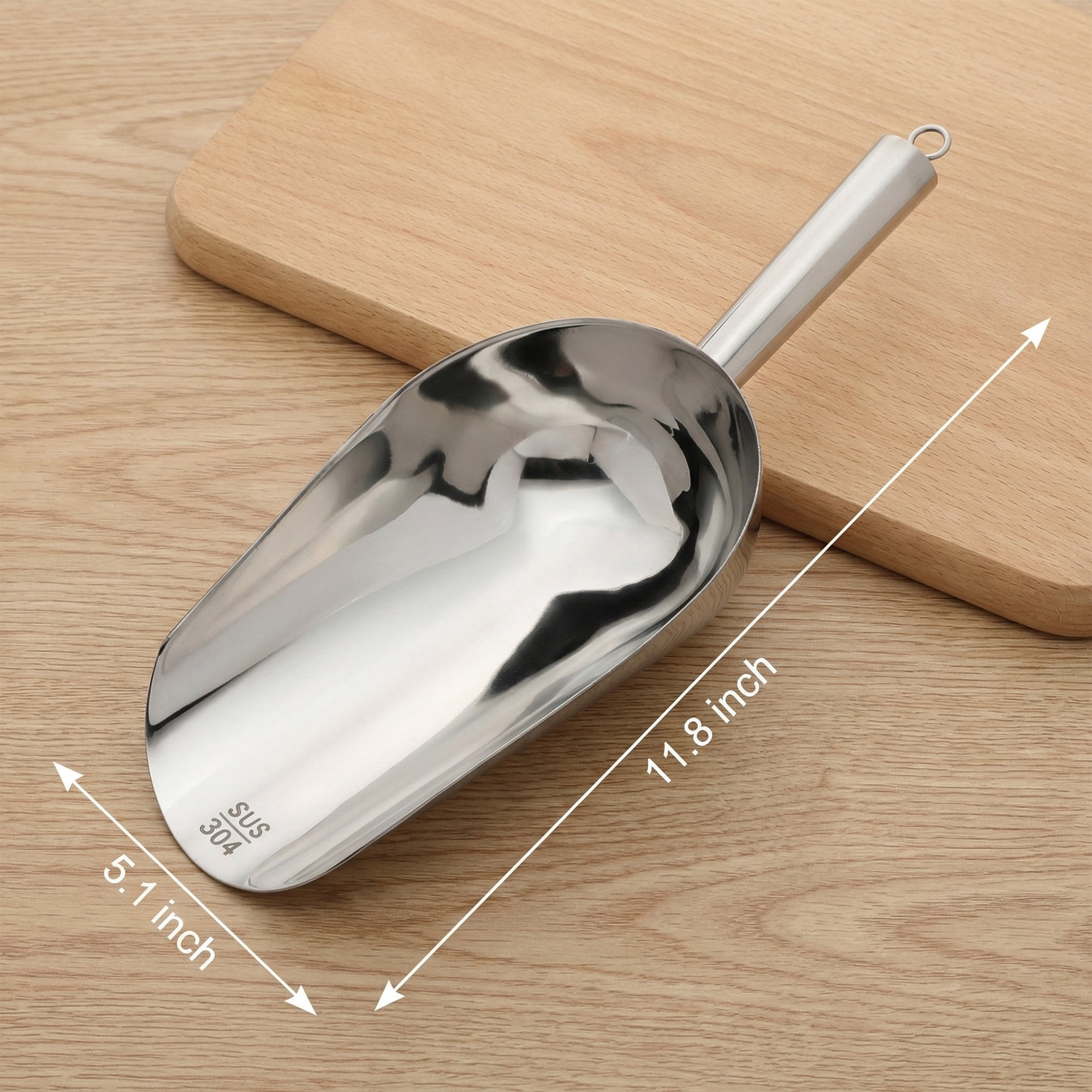 Unique Bargains 1Pcs Easy Clean Stainless Steel Ice Scoop Silver 11.8*5.1inch