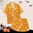 thumbnail image 3 of Hpapadks Halloween Womens Pajama Sets Satin Silk Pumpkin Graphic Short Sleeve Sleepwear 2 Piece Button Down Top and Shorts Womens Pjs Sets Light Yellow, 3 of 7
