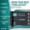 thumbnail image 6 of Pure Active Ultimate Shower Body and Face Wipes, Biodegradable Personal Hygiene Body Cleansing Wipes for Men for After Gym Travel Camping Adult Bathing Wipes (120 Wipes 6''x8'', Unscented), 6 of 8