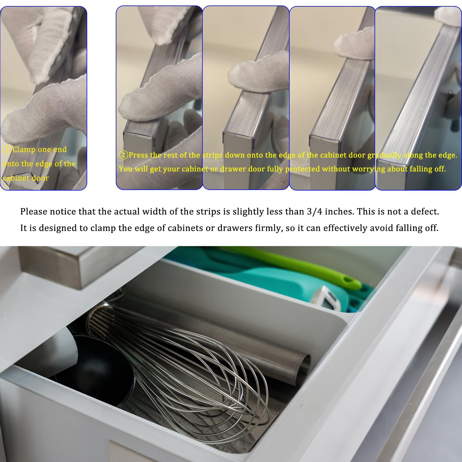 20Pcs Cabinet Protector Edge Guard, 17in Cabinet Door Protector Trash Drawer Protector Edge Guard, Plastic Slip on Protectors for Cabinets– 3/4" Thick