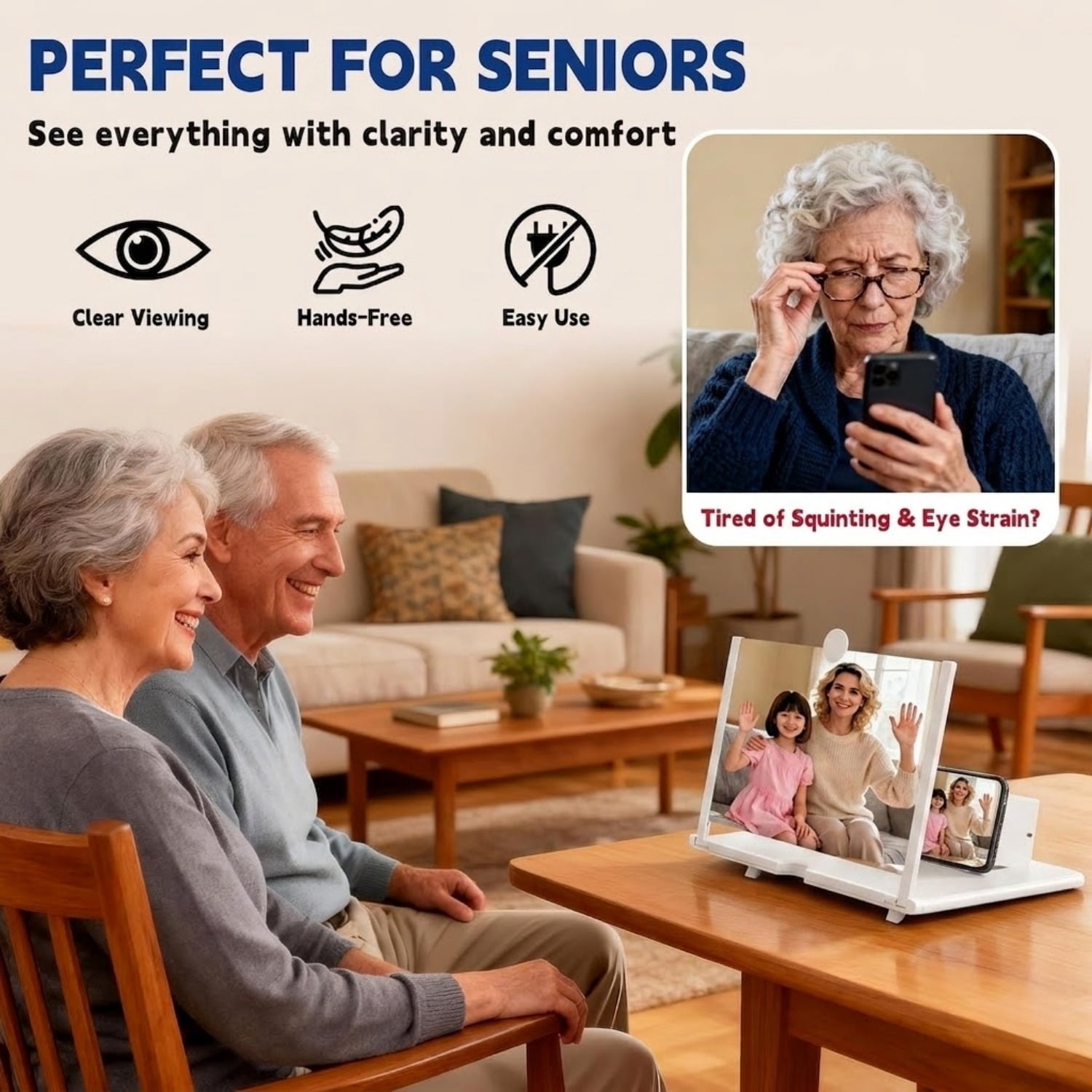 16"Mobile Phone Magnifier - Ultra-HD Screen Magnifier for Easy TV Viewing Orientation for Landscapes Use Eye Protection Full-Screen Mobile Phone Magnification