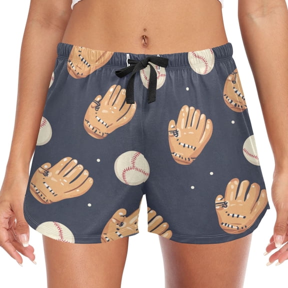 Women's Soft Sleep Shorts Relaxed Fit Lounge Pajama Bottoms Shorts for Women Pajama for Home and Comfort Baseball Gloves and Balls Pattern