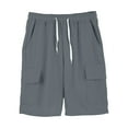 thumbnail image 7 of Hvot&aat Summer Men's Multi Pocket Cargo Shorts Elastic Waist Drawstring Solid Color Pants Beach Pants, 7 of 7