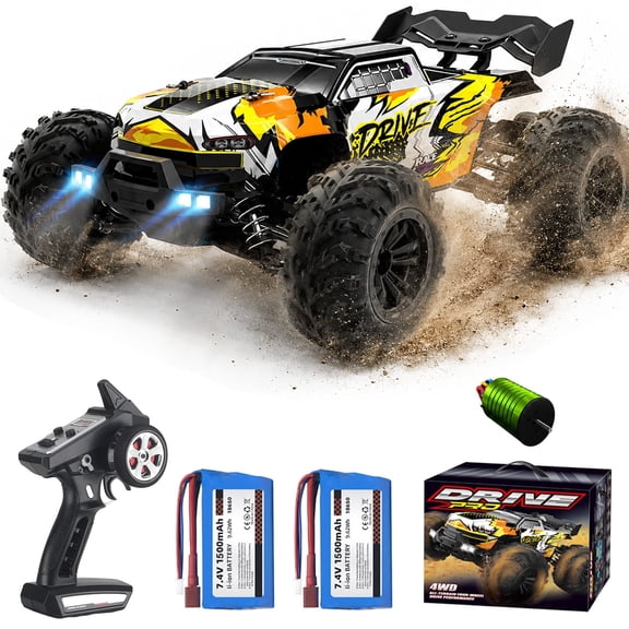 1/16 Scale 4WD Brushless RC Truck, 70KM/H Fast Off-Road Monster Truck, Upgraded Metal Drivetrain & 35A ESC, 2 Batteries for 36 Min Playtime, Hobby Grade Remote Control Car for Adults & Kids