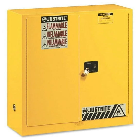 Justrite Flammable Liquid Cabinet 43" x 18" x 44" - 2 x Front Open Door(s) - Fire Resistant - Yellow - Steel
