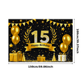 thumbnail image 3 of Glamorous Glittery 15th Birthday Banner with Golden Balloons Stars and Gifts Backdrop Background Party Decorations for Birthday Party Photography Props Celebrations Event Decor, 3 of 8