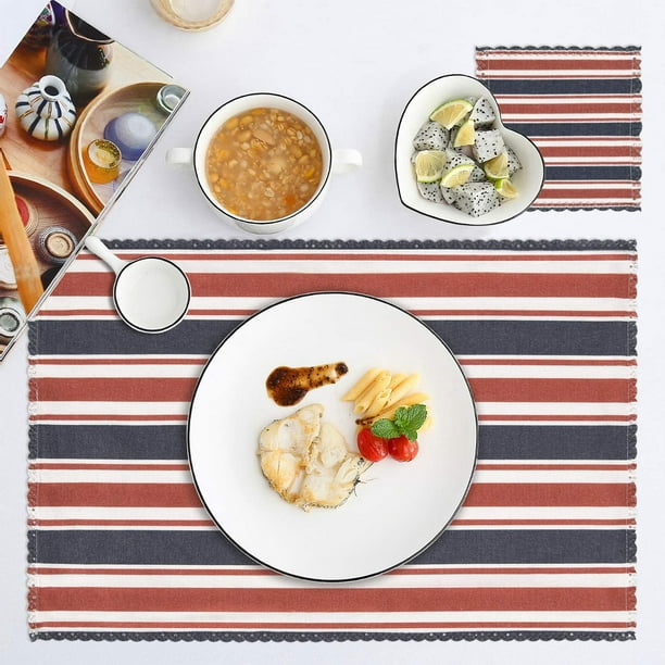 Fourth of July Placemats with Coasters Set of 4 Red Blue Striped