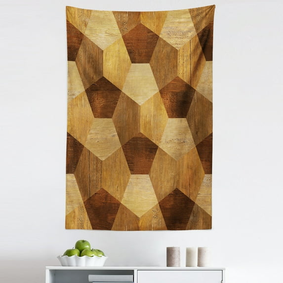 Retro Tapestry, Abstract Parquet Flooring Wooden Rustic with Geometric Monochrome Pattern, Fabric Wall Hanging Decor for Bedroom Living Room Dorm, 5 Sizes, Brown Pale Brown, by Ambesonne