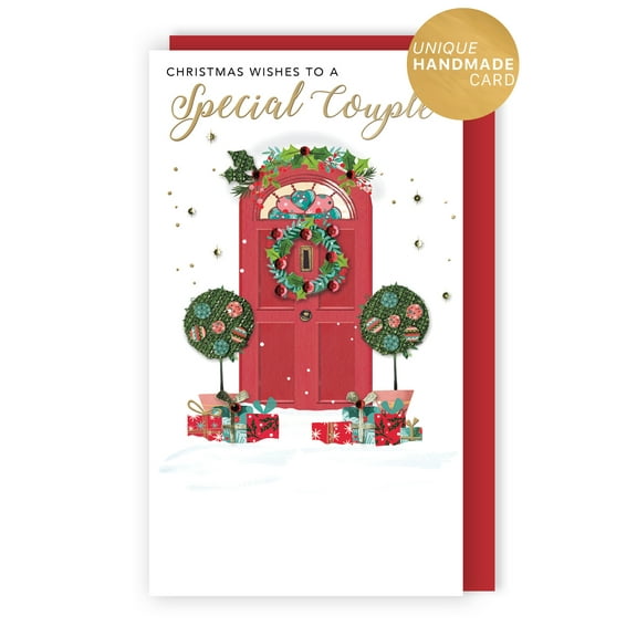 Second Nature Champagne Card Special Couple Door with Wreath Christmas Handmade