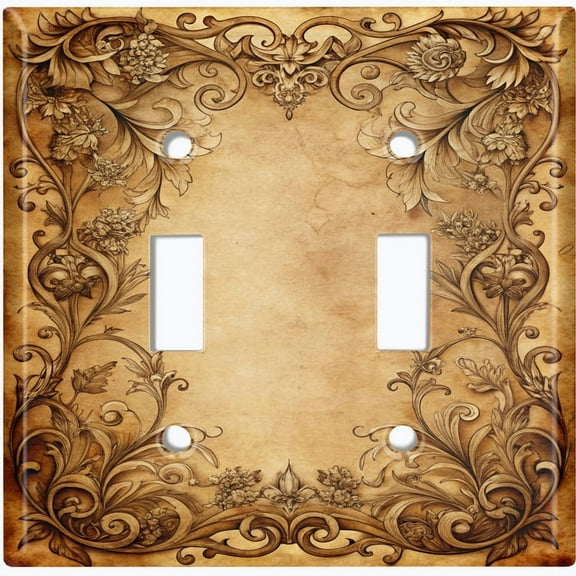 Metal Light Switch Wall Plate Outlet Cover (Printed Image of Vintage Botanical Frame - Double Toggle)