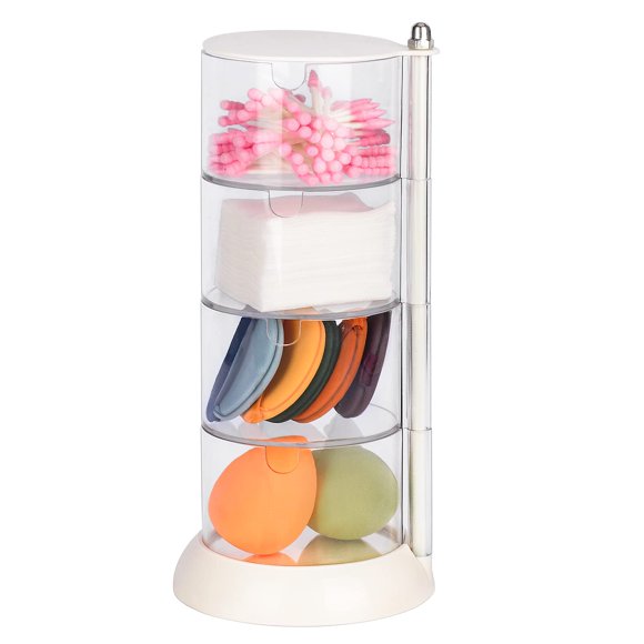 JessLab Organizador de joyas transparente de 4 capas, organizador de accesorios para el cabello de acrílico giratorio 360, clip para el cabello y almacenamiento de aretes para tocador de baño