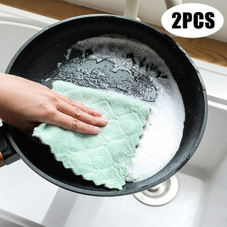 

Hunpta 2PCS Dish Cloth Double-sided Two-color Dish-washing Towel Coral Fleece Hanging Cloth Scouring Pad