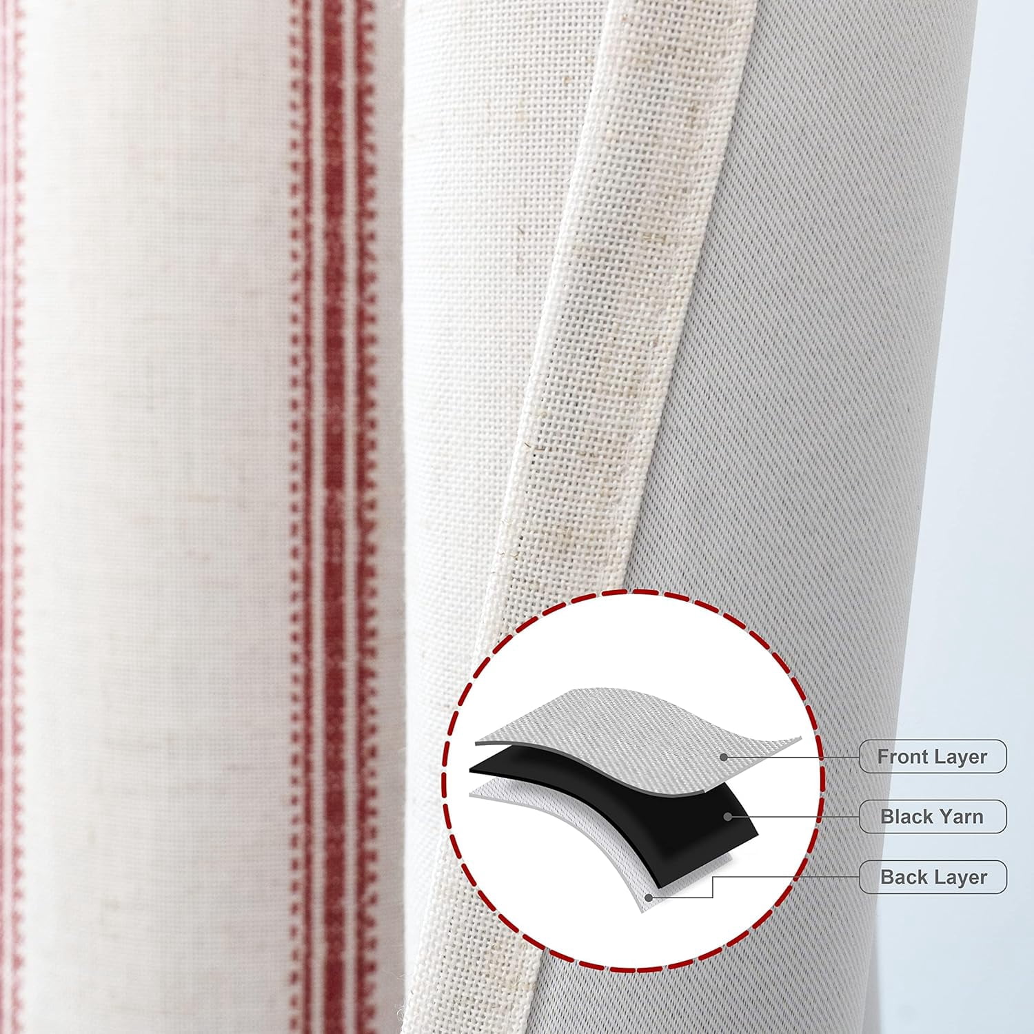 DriftAway Farmhouse Linen Blend Blackout Curtains Vertical Striped Printed Linen Curtains for Bedroom Thermal Insulated Country Rust Grommet Lined Treatments for Living Room 2 Panels W52 x L54 Red