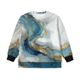 thumbnail image 4 of Xoenoiee Blue Golden Marble Print Sweatshirt for Girls Oversized Crewneck Sweatshirts Long Sleeve Side Slits Casual Pullover Tops, 9-10 Years, 4 of 7