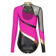 thumbnail image 4 of Kaerm Women Rhinestone Ballet Gymnastics Leotard Long Sleeve Keyhole Back Figure Skating Dance Leotard Hot Pink XXL, 4 of 7