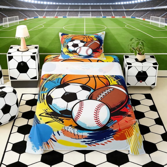 Erosebridal Color Splash Balls Twin Sheet Sets, Sport Bedding for Boys and Girls, 3pcs, 1 Flat Sheet, 1 Fitted Sheet and 1 Pillowcase