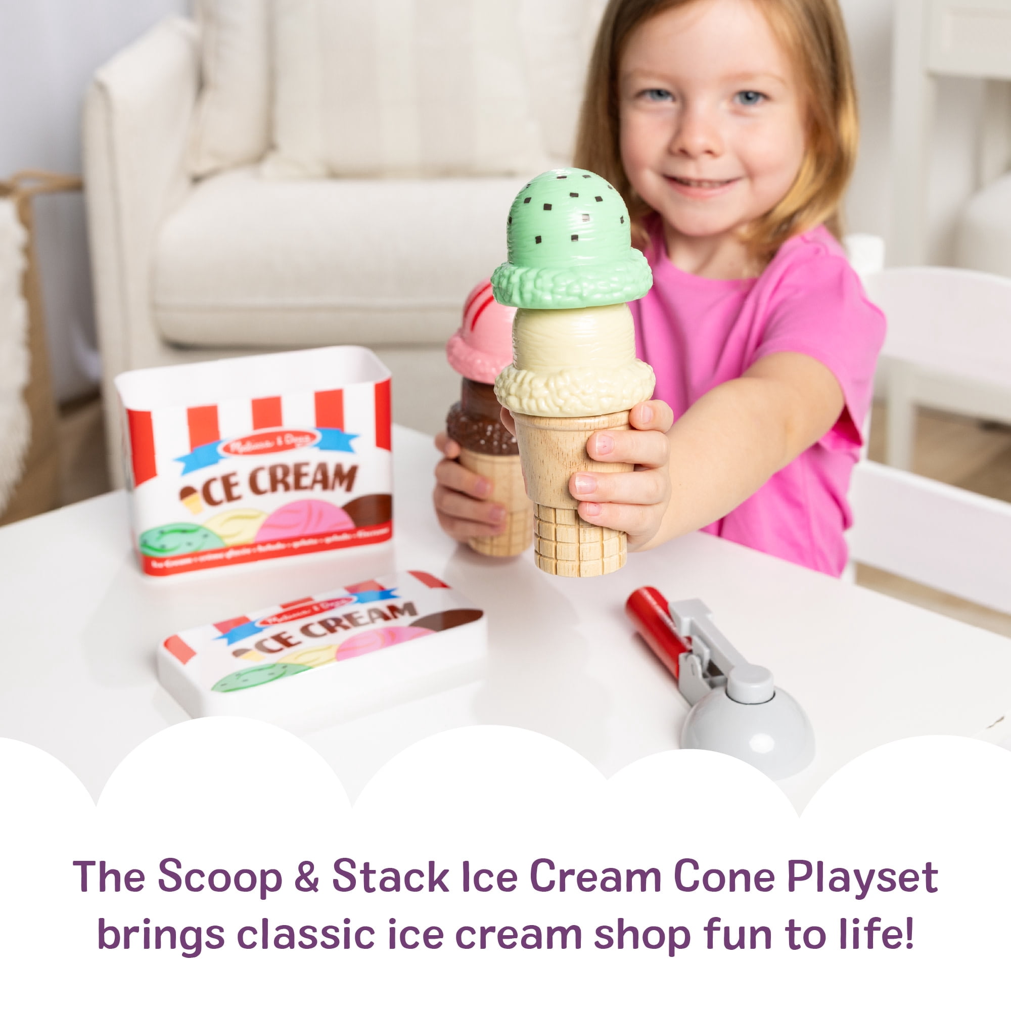 Melissa & Doug Scoop and Stack Ice Cream Cone Magnetic Play Set, Multicolor -FSC-Certified Materials