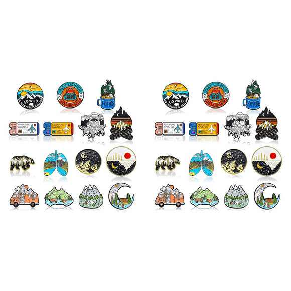 30 Pack Outdoor Enamel Pin Backpack Aesthetic Enamel Pin Set Natural Button Pins Vintage Lapel Pins Camping Pins