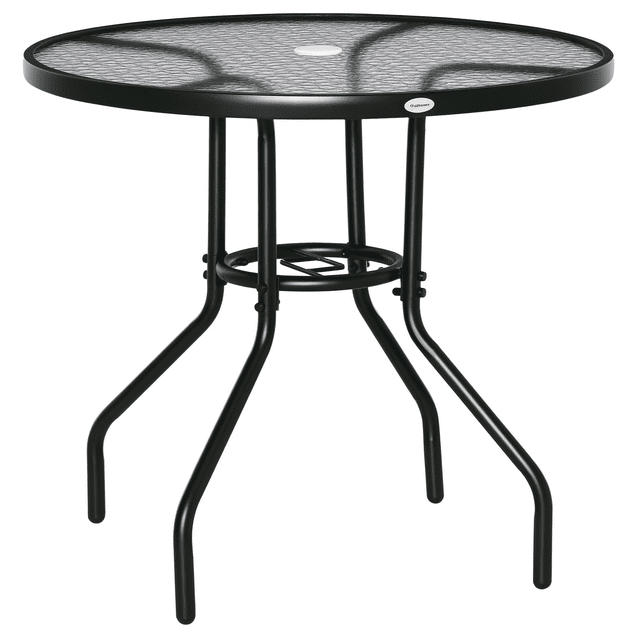 Outsunny Table à Manger Extérieur Rond de 31,5 Pieds avec Trou pour Parasol, Cadre en Acier Enduit de Poudre, Noir (1 Unité)