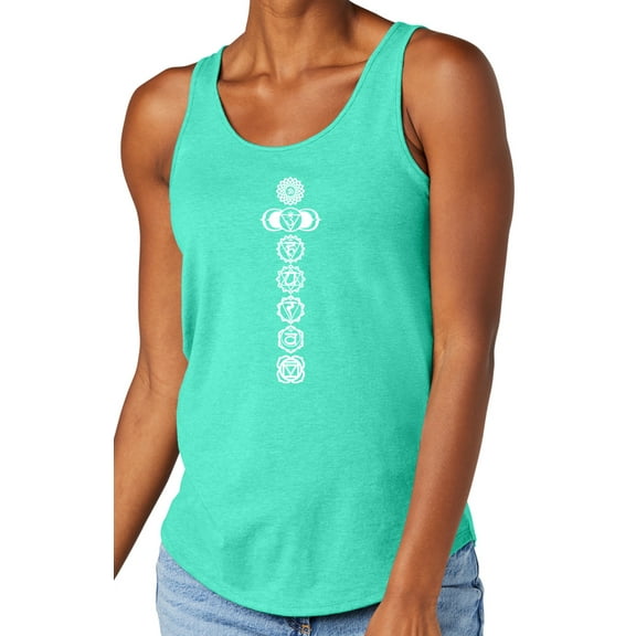 Women's 7 White Chakras Moisture-Wicking Relaxed Yoga Tank Top, XL Aqua Heather