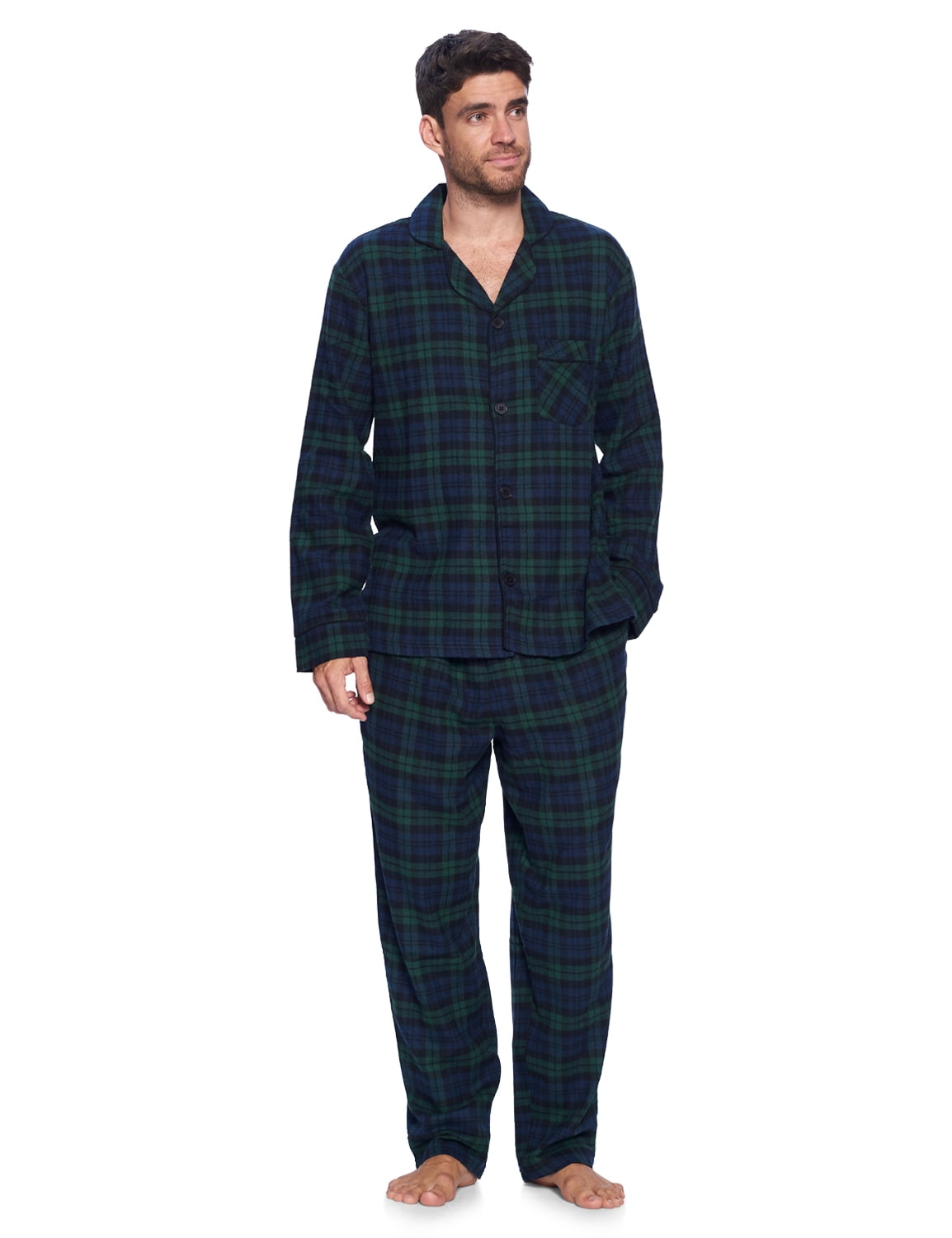 Goodfellow Mens Long Sleeve Woven Green Plaid Pajama Shirt & Pants Set Brand New 