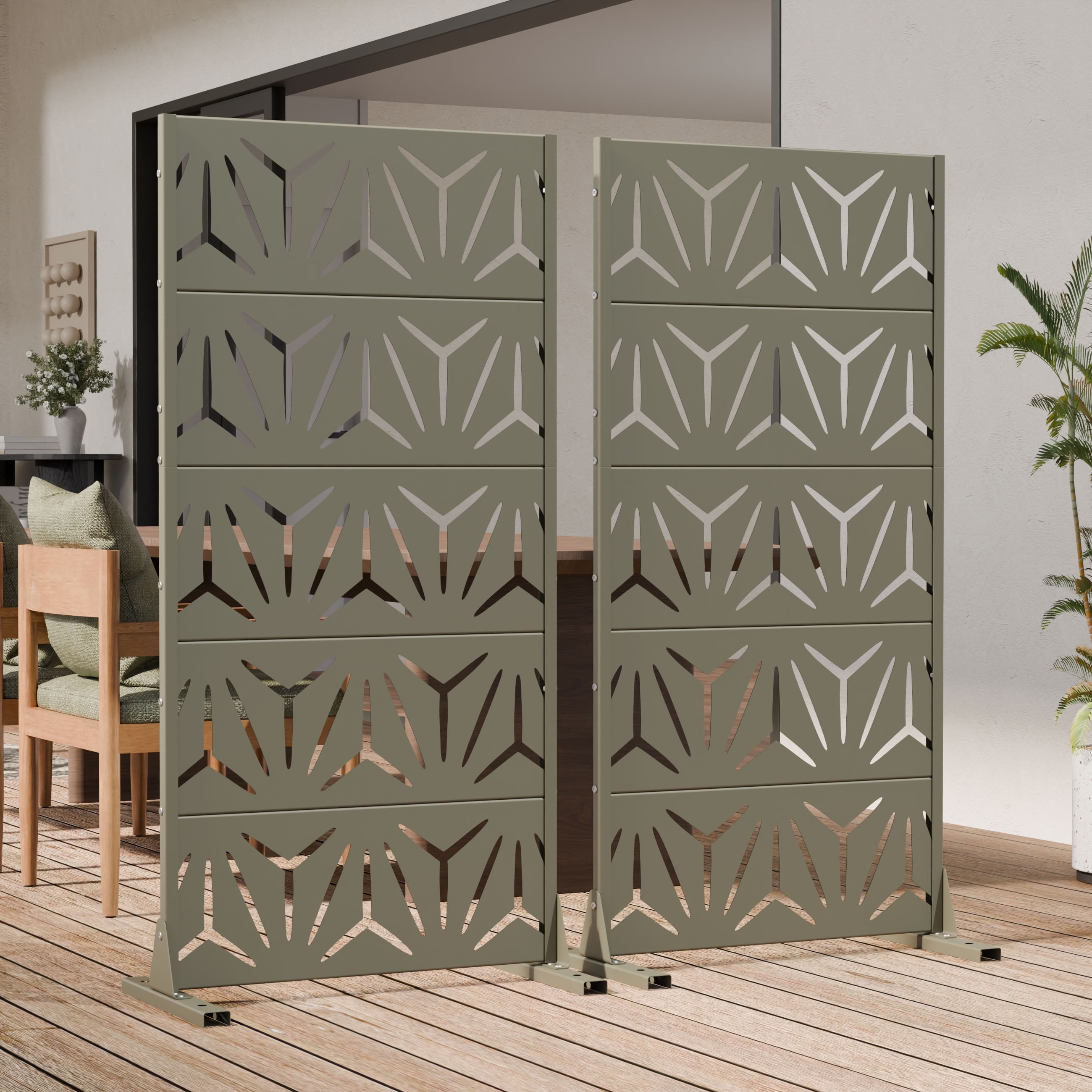 MAYEERTY 5 Panels Metal Outdoor Garden Privacy Screen Panel Patio Backyard Decorative Privacy Fence Divider, 59×29.5×15.7in