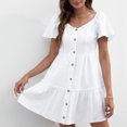 thumbnail image 3 of Vestido con mangas con volantes, vestido de mujer con botones, vestido de verano redondo, vestido plisado informal, calidad profesional, 3 of 6