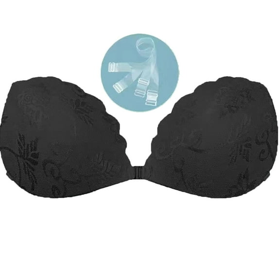 Gyexs Women's Push Up Strapless Backless Lace Bra Reusable Nipple Covers For Dresses Bras for Older Women, Black, Size C