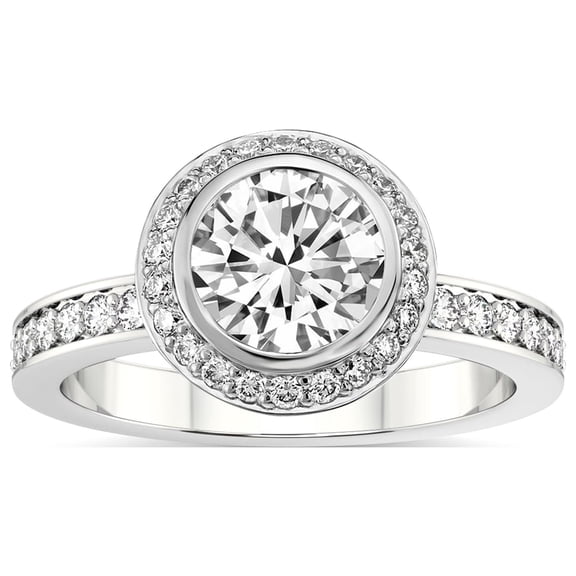 IGI Certified 3 Carat Round Shape Lab Grown Diamond Engagement Ring | 14K White Gold |Bell Dome Bezel Halo Eternity Lab Diamond Ring | FG-VS1-VS2 Quality Friendly Diamonds