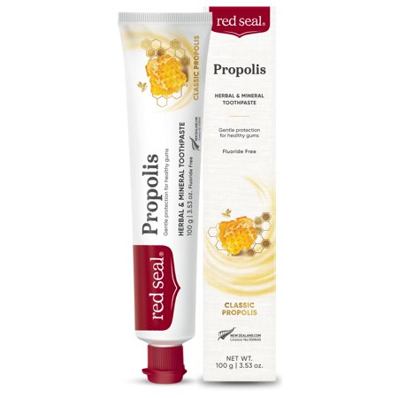 Red Seal Propolis Herbal & Mineral Natural Toothpaste - Fluoride Organic Toothpaste, NATRUE Certified Natural - Natural Gum Health and Oral Hygiene, Prevents Plaque, Vegan, Cruelty-3.53 oz E11