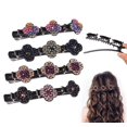 thumbnail image 1 of Pinzas para el cabello trenzadas con piedra de cristal brillante, bandas para el cabello de tela satinada, horquilla picada con trébol de cuatro hojas, pinza para el cabello trenzada con 3 clips peque, 1 of 5