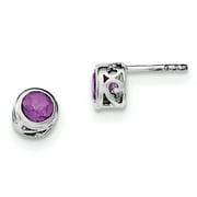 Sterling Silver Rhodium-plated Polished Amethyst Round Post Earrings QE12625AM