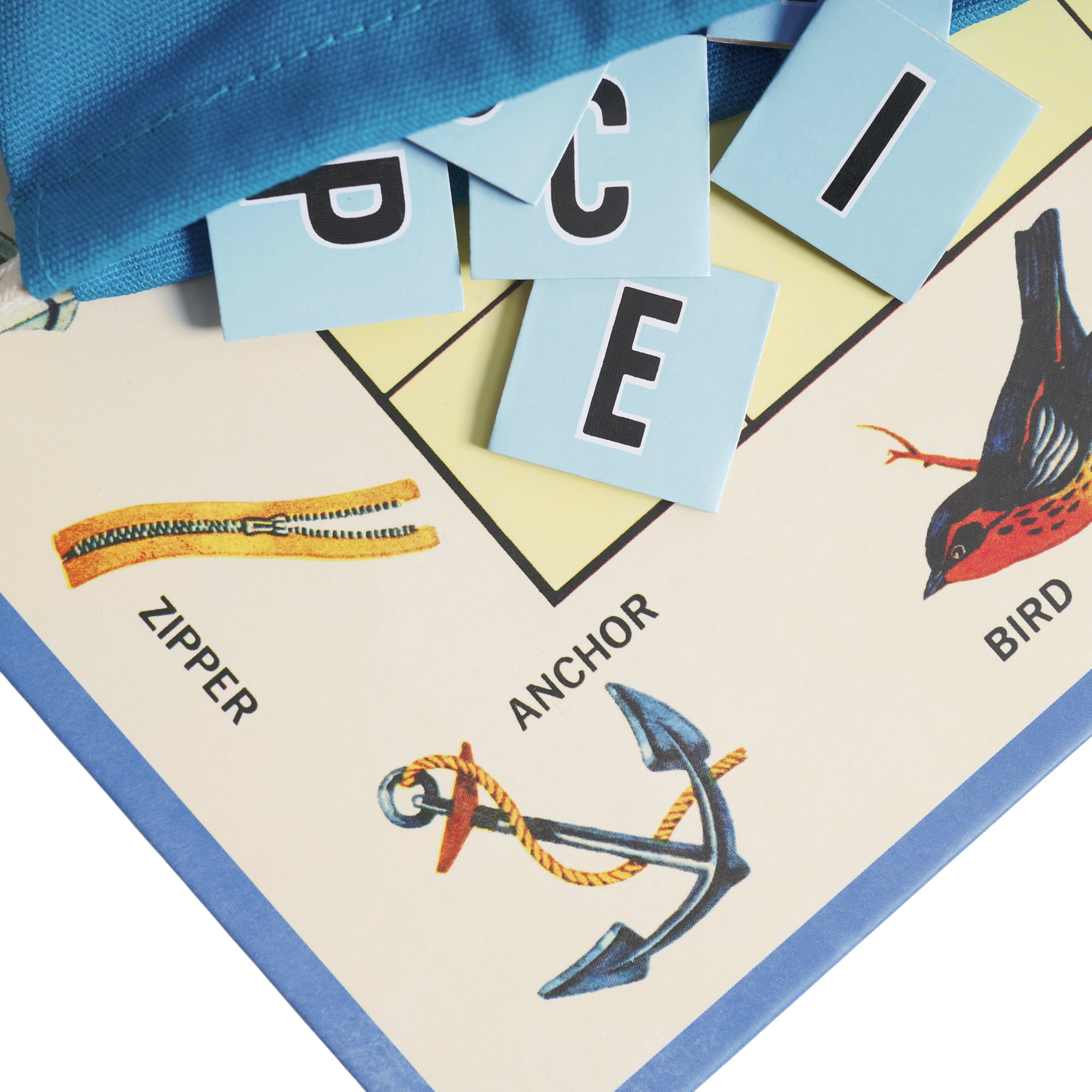 WS Game Company Scrabble Junior Vintage Bookshelf Edition – 2-Sided Board Grows with Your Child – Fabric Wrapped Book Storage Word Game for Ages 5 and Up