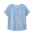 thumbnail image 3 of cocolona Summer Tops for Women Short Sleeve Crew Neck Button Asymmetrical Hem Shirts Dressy Casual Solid Color Blouses, 3 of 6