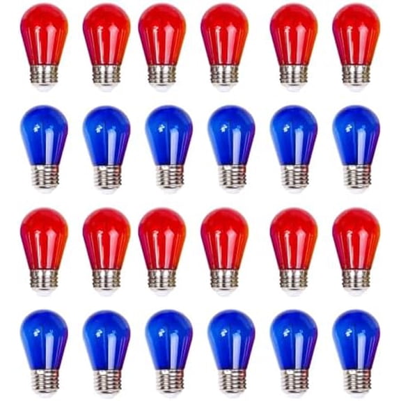 Replacement Light Bulbs 24-Pack S14 Colored LED String Light Bulbs Replacement, E26 Base 1W Plastic Shatterproof Waterproof, Christmas Light Bulb for Decorations (Red, Blue)