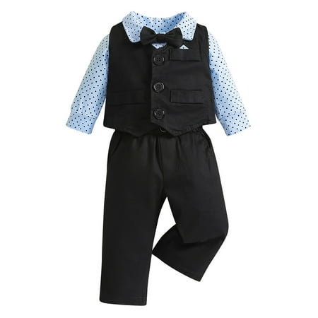 

Baby Boys Outfit Set Long Sleeve Tops And Pants Vest Coats Child Kids Gentleman Bowtie Outfits Overalls 3 Piece Sizes 12-18 Months