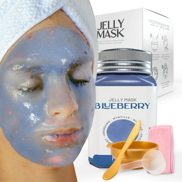 Mascarilla facial de goma Brüun Jelly Mask con efecto arándanos (23 onzas líquidas) - Set de spa para hombres, mujeres y adultos en reuniones y eventos formales.