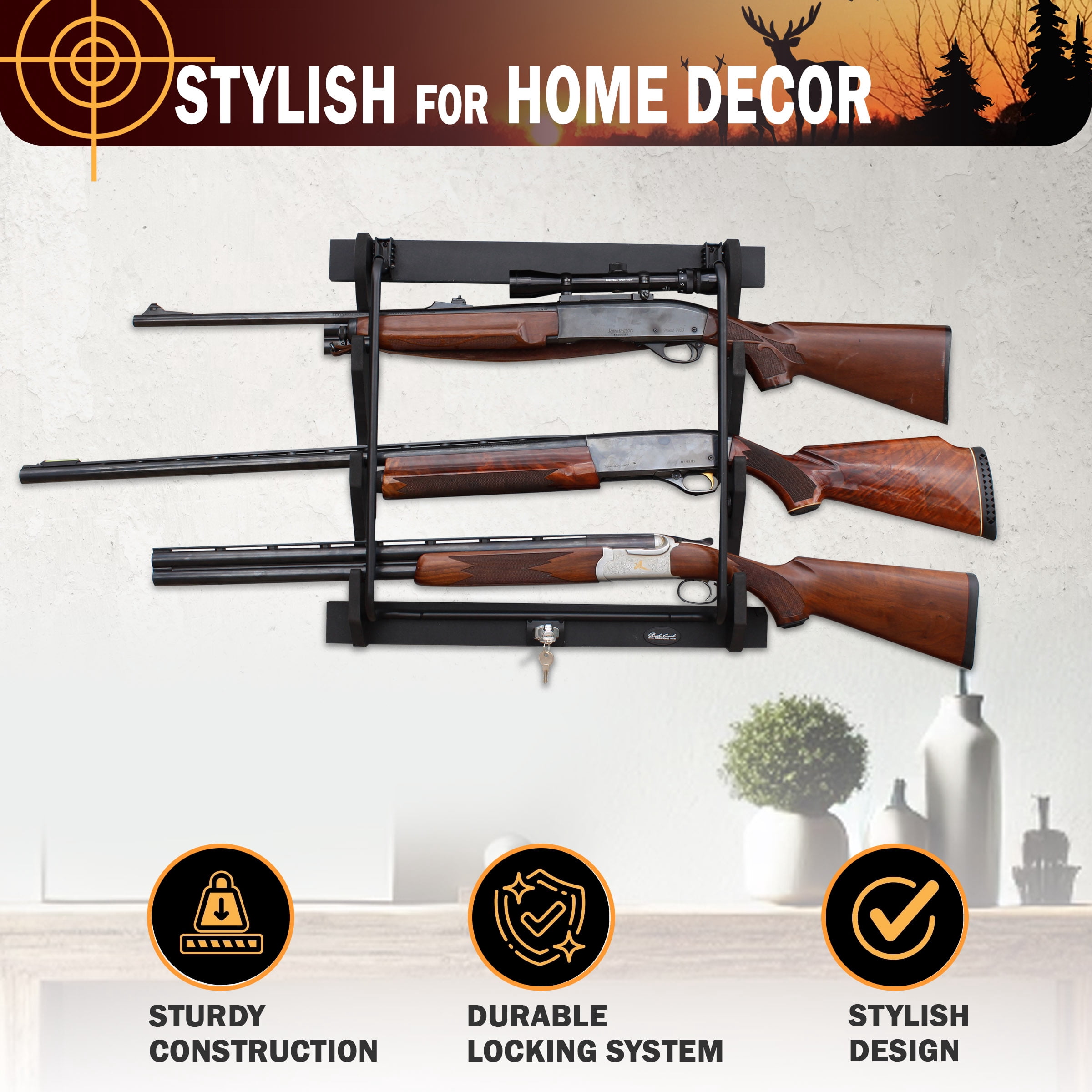 Rush Creek Creations Wall Gun Rack, 5 Gun Capacity, Metal Storage Display Rack