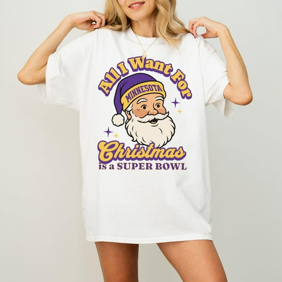 ChaChaCoo Minnesota Football Christmas Super Bowl T-Shirt, Retro Viking Football Tee, Holiday Football Shirt, Festive Sports Apparel, Santa Shirt