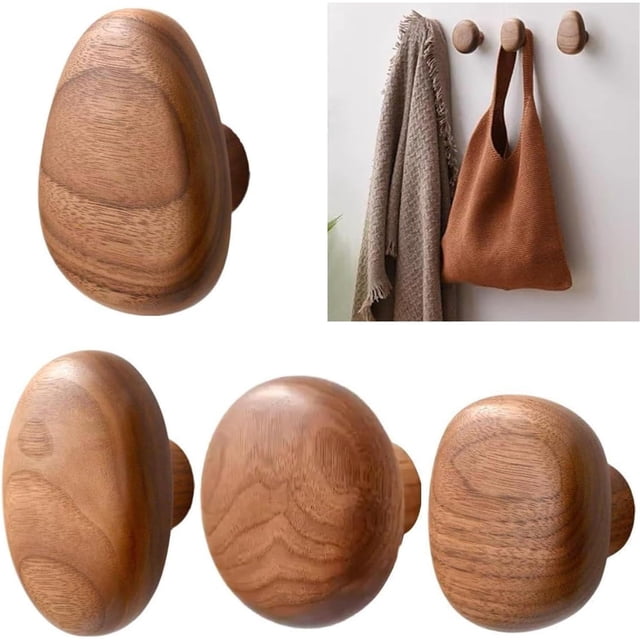Ganchos de Madera para Abrigos, 4 Wall Hooks Perchero de Madera, Gancho de Madera Montado En Pared, Perchero de Pared Rústico para Sala de Estar, Abrigos Colgantes, Sombreros