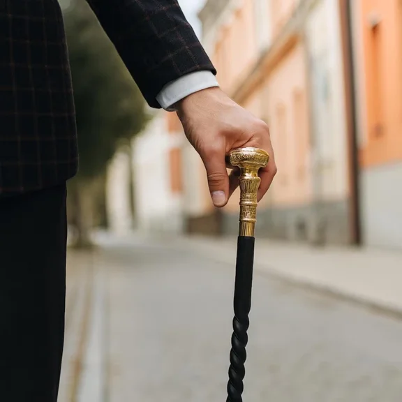 Global Antiques Elegant Walking Stick with Brass Handle – Vintage Style Cane for Men & Women – Handmade Wooden Walking Cane Gift