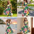 thumbnail image 5 of Jiueut Tropical Hibiscus Plumeria Monstera Palm Leaves Pattern Couple Matching Outfit Men's Button Down Shirt, Women's Sleeveless Sundress Beach Vacation Cruise Luau Family Matching Set, 2XL, 5 of 5