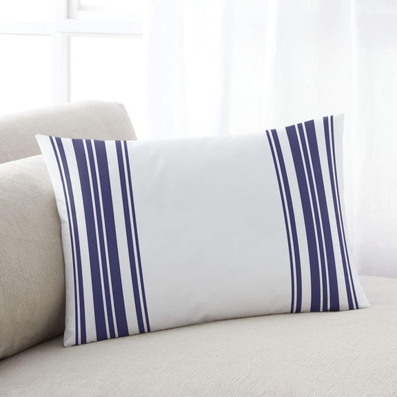 Navy Blue Throw Pillow Cover Case, Couch Sofa Bed Pillowcase, Soft Decorative Lumbar Pillow Protector, Farmhouse Stripes 12x20Inch Reversible Pillow Shams with Zipper