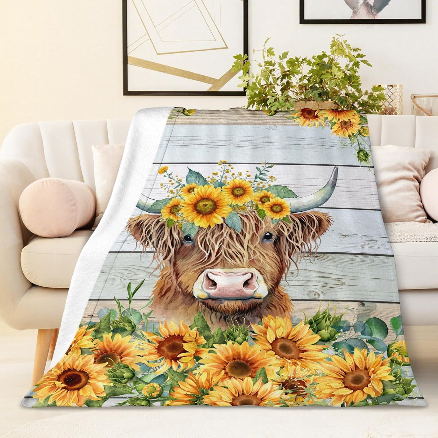 Highland Cow Blanket Cute Cow Throw Blanket Gift for Women Girls Highland Cow Lovers 50x40 Inches Soft Fuzzy Flannel Sunflower Blankets for Crib Couch Sofa Travel